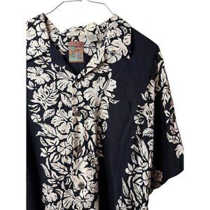 Pineapple Connection Mens XL Hawaiian Shirt Black Cream Hibiscus Floral Summer